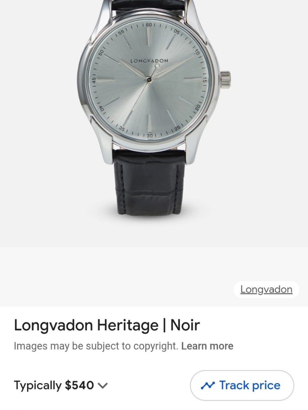 Longvadon Heritage Silver Dial Black Leather Strap Watch